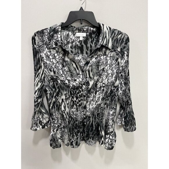 Fashion Bug Women's 3X Blouse Black/White/Gray Accordion Pleated Career Blouse - Picture 1 of 5